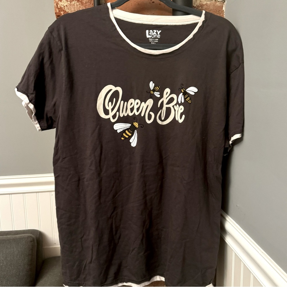 Brown Lazy One Women’s PJ Tshirt Queen Bee 100% Cotton Size Large